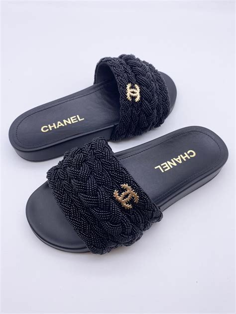 chanel woven slides|chanel slides for sale.